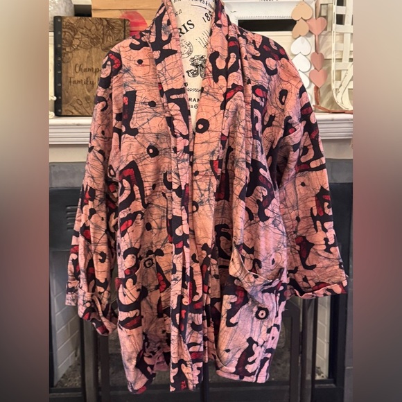 RF Textiles Lagenlook Batik Art to Wear Pink Black RedJacket Kimono Cardigan